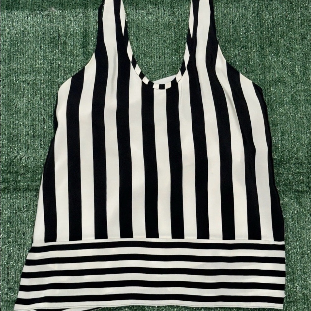 BCBGMaxAzria Black and White Striped Tank Top